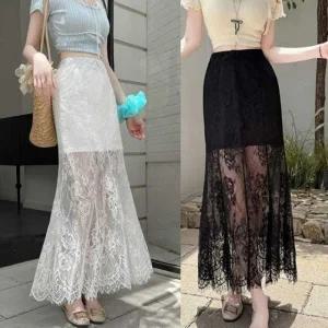 레이스 시스루 머메이드 롱스커트 하객룩 데일리핏