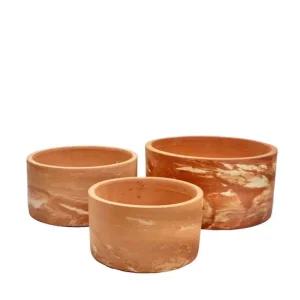 3개셋트 베하몰 빈티지 마블링 토분 낮은원통분재 3개셋트 빈티지 마블링 토분