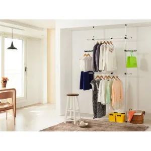 PS 고정식2단 행거 25mm 옷정리 걸이 수납 스탠드 옷정리 앵무새놀이터 벽고정행거