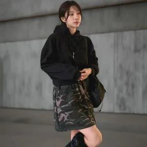 [하프클럽/]여성 유니크 카모 기모 밴딩 미니스커트