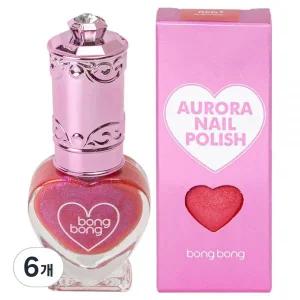 봉봉프렌즈 수성 반짝이 오로라 매니큐어, 오로라레드, 6개