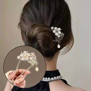 여성 진주 나비 U자 비녀 1P 올림머리 혼주 결혼식 