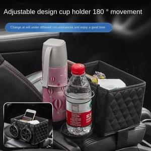 차량 팔걸이 수납 정리함, 접이식 컵홀더 2개 포함, 자동차 시트 수납함, 병, 티슈, 컵, 열쇠 지갑, 액세