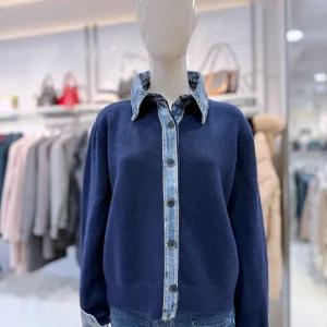 [크로커다일레이디]데님 배색 가디건형 니트 티셔츠 CLEWSW120