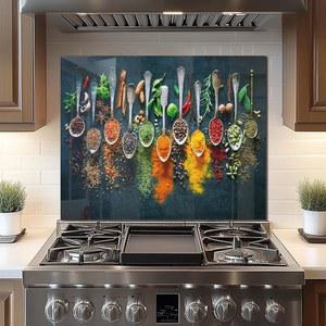 다이푸론지 스파이스 강화 유리 백스플래시, 스토브 백스플래시 탑 커버, 청소하기 쉬운 스플래시백, 싱크대 커버 스플래시 가드, 가정용 주방 벽 장식(30