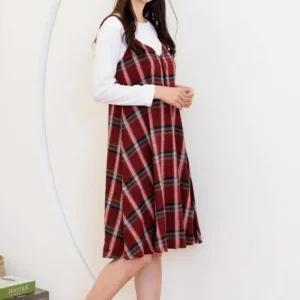 나들이 하객룩 여자체크어깨끈원피스 데일리 가을 간절기
