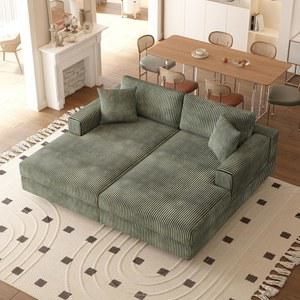 오버사이즈 더블 체이스 라운지 섹션 소파 클라우드 푹신한 침대, 모던 코듀로이 오버홀스터드 러브시트 & 소파, 두꺼운 쿠션이 있는 데이베드, 거실 아파트용 베개 던지기