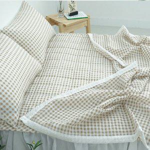 [바숨]스몰체크 시어서커 여름 홑이불+침대패드+베개커버세트 퀸(D/Q)