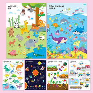 [키난빌] 유아 학습 벽보 포스터 6종 택1 한글 숫자 동물 우주 영어 유아교육자료 방수 아기벽보