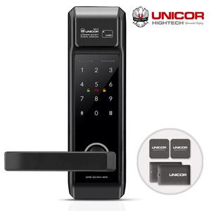 유니코 렉스2 무타공 신제품 카드키4개+번호키 0초즉시잠금(잠김속도조절) 이중인증가능 KC인증 도어록 내부이중잠금 강력한 내구성 현관문 디지털도어락 스마트라이팅 전기충격방지 허수기능 주키형