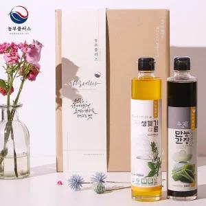 [농부플러스] 국산 냉압착 생들기름 저온착유 들기름 만능간장 맛간장 300ml 2병 선물세트(쇼핑백동봉)