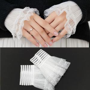 레이어드 커프스 소매카라 쉬폰 플리츠 레이스 손목 팔토시 셀프웨딩 정장블라우스 이중 포인트악세사리 JJ