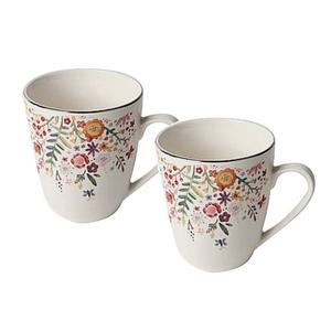 엘룸 플뢰르 도자기머그컵 350ml 2P세트/커피머그/도자기컵/손잡이/음료/카페/꽃무늬/예쁜/고급