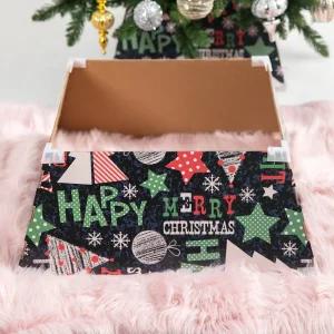 크리스마스 트리 하단 다리 스커트 커버 덮개 해피 사각 52x22cm (180-210cm 용)