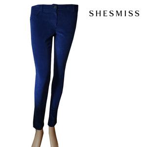 SHESMISS 여성 코듀로이 슬림 스판 팬츠 네이비