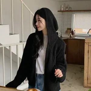 핫핑 캣츠 루즈핏 니트 후드집업