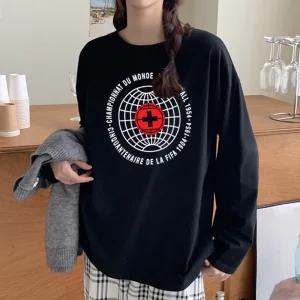 [신상/오버핏] 남여공용 FW 오버핏 프린팅 긴팔티셔츠 박스티 빅사이즈 루즈핏 긴팔티셔츠 LT-18