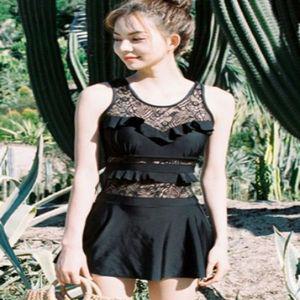 여성 비치웨어 플레어 시스루 치마 원피스 수영복[32154239]