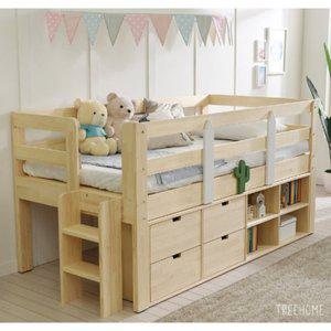 [자르파라]유아어린이용 소나무원목 낮은2층 서랍 벙커가드침대/ 주니어 자녀방 가구 아이방 2단
