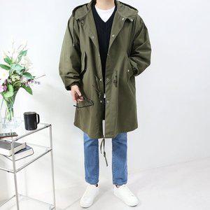 [엠클로]남자 오버핏 코튼 롱 후드 스트링 야상 점퍼