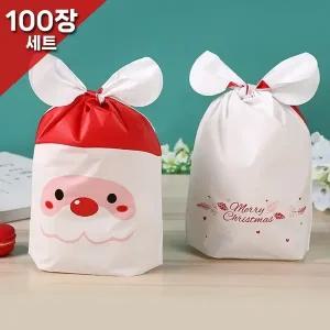 (100장)크리스마스 산타 선물 포장봉투 구디백 비닐백4 비닐봉투 선물봉투 대(15 x 26cm)