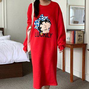 [기타]기모 루즈핏 럭키소녀 박시 롱원피스