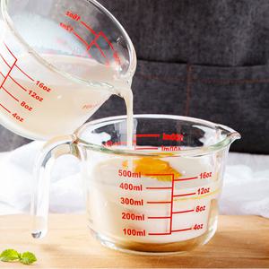 와이드 핸들 내열 유리 계량컵 500ML 이유식 비커 눈금컵 제빵 강화 전자제품 사용 베이킹 물 요리 용품