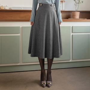 [시크라인] 체니 골드버튼 비조 플레어 울 스커트 빅사이즈/오피스룩/하객룩