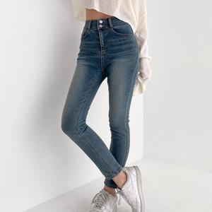 여자 투버튼 하이웨스트 워싱 스키니진 청바지