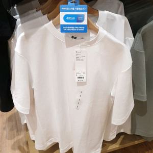 유니클로 에어리즘 코튼 오버사이즈 크루넥 반팔 티셔츠 5부