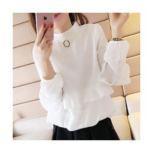 솔리드색상 차이나카라 블라우스 루즈핏 편안한 프릴 브라우스 셔츠