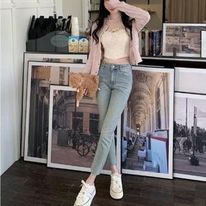 [RGN07412]하이웨스트 캐주얼룩 세미스키니 원버튼 연청