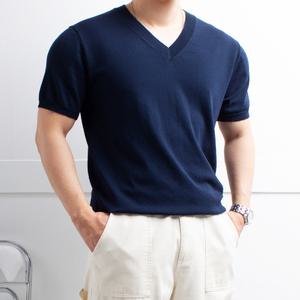 머슬핏반팔니트 남자반팔니트 브이넥 여름 인견 쿨 덴디 남친룩