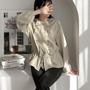 여자 프릴 겨울하객룩 땡땡이 끈 블라우스_3