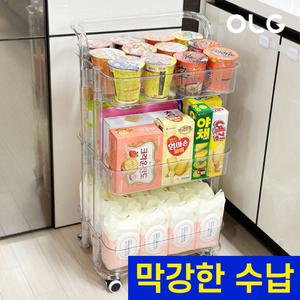 올지 투명 트롤리 수납함 3단 주방 회전 360도 핸들 카트 모던 미드센츄리