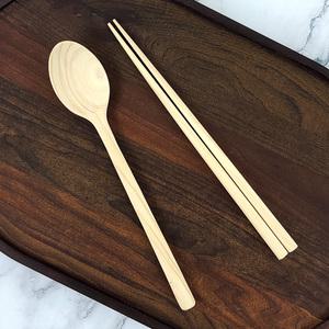 국산 가벼운 통 편백나무 숟가락 젓가락 원목 수저 세트 캠핑 부모님선물 외국인선물 친환경