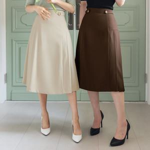 [시크라인] (~XXL까지) 엘로이즈 비죠 버튼 사이드 플리츠 스커트 봄,가을 하객룩 오피스룩 격식룩 출근룩 데이트룩