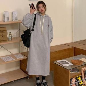 롱 후드 원피스 기모 박시 오버핏 포켓 원피스 HLO-06