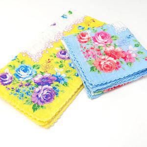 (2매) 국산 레이스 장미 손수건 쁘띠 스카프 아사면 여성 등산 단체 선물 답례품 무릎덮개 HE09