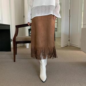 지루베 치마 유니크 슬릿 뒷 여성 웨스턴 긴