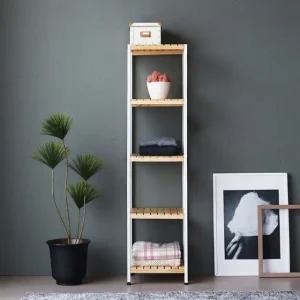 인테리어 다용도 원목 철제 5단 수납 선반 조립 진열대 시스템 책장 수납함