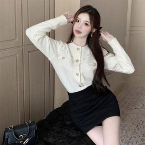 [트렌드스토어] 골드 하트버튼 우아한 큐빅 루즈핏 가디건