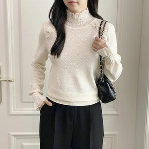 여자 레이스 프릴목폴라 버튼 하객룩 니트