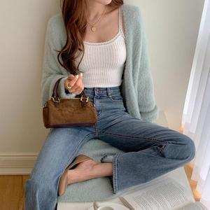 여자 털 퍼 루즈핏 로브 파스텔 롱 가디건