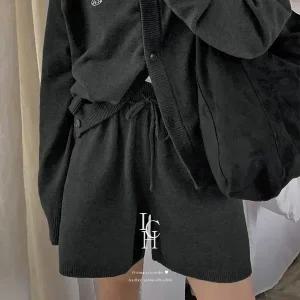 핫핑 [ICH] 해쉬드 ich자수 밴딩 니트 하프팬츠 반바지