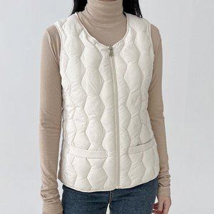 [제니유]여성 브이넥 경량 지퍼 패딩 베스트 허리텐션 조끼 빅사이즈