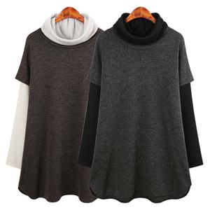 허밍퍼플 여성용 2374-LB 이중 배색 롱 터들 빅사이즈 겨울 따뜻한 폴라 배색 니트 폴러 여성의류