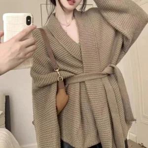 [하프클럽/]여자 루즈핏 로브 스타일 허리스트랩 가디건