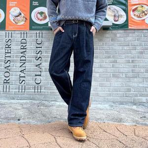 남자 생지 청바지 원턱 데님 핀턱 세미 와이드 논페이드 데님