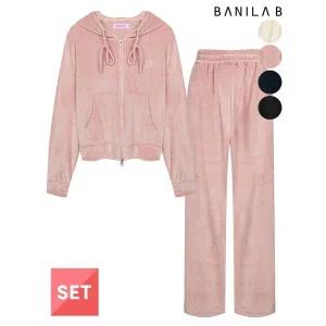 [하프클럽/바닐라비]벨로아 자수 크롭집업 밴딩팬츠 셋업